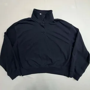 H&M Divided Cropped Half-Snap Mock Neck Sweatshirt in Navy Blue thumbnail 1