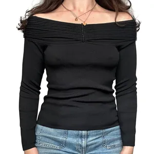 Vintage Cabo S Off the Shoulder Black Stretch Knit Sweater Long Sleeve Beaded thumbnail 1