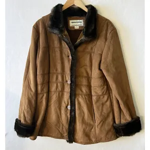 Vintage Fitz-Wright Brown Suede Leather Faux Shearling Lined Overcoat Sz Medium‎ thumbnail 1