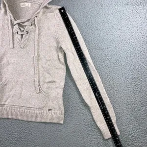 Hollister Baja Hoodie‎ Women S Oatmeal Beige Knit Lace Up Coastal Boho Pullover thumbnail 10