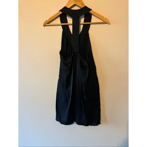 Vintage Alice + Olivia Black Y2K Silk T-Back Halter Mini Dress Pleated Drape XS thumbnail 3