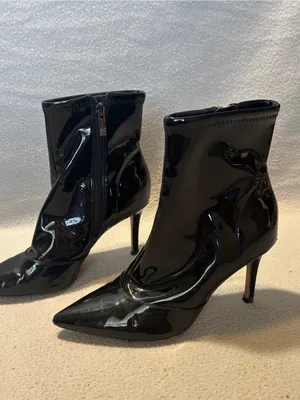 Jessica Simpson Women’s 5.5 Black Patent Pointed-Toe Ankle Boots with Side Zip thumbnail 2