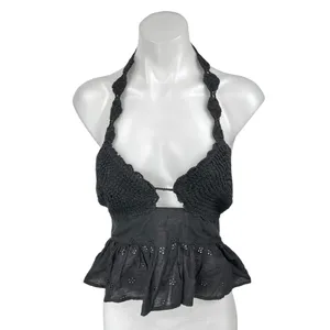 Zara Black Halter Sleeveless Crochet Open Knit Peplum Blouse Cami Top Size M thumbnail 6