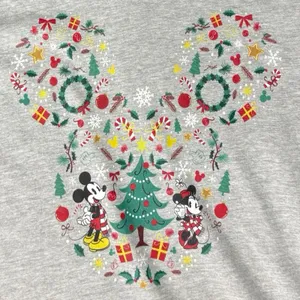 Disney Mickey Mouse Ears Friends Gray Christmas Holiday Tee Shirt Women's size L thumbnail 12