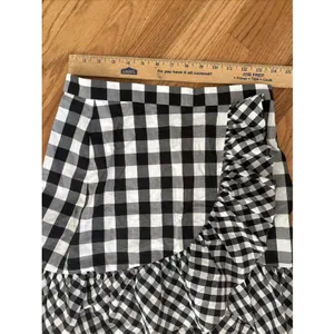 J Crew Skirt Womens 2 Black White Gingham Mini Asymmetric Ruffle Wrap A‎ Line thumbnail 4