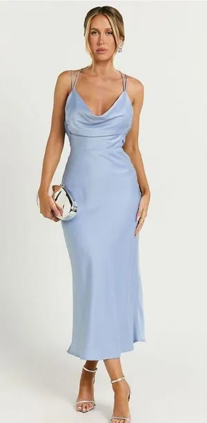 Soft Petal Midi Dress w Cowl Neck & Crossover Back thumbnail 5