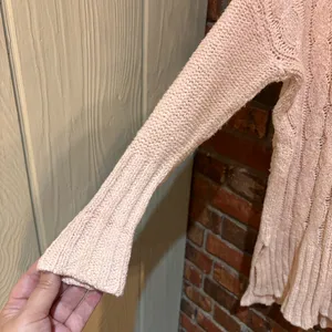 Free people womens easy cable knit oversized chunky tunic sweater pink L thumbnail 2