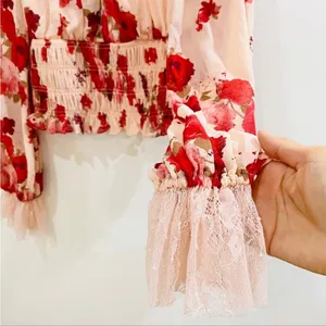 Free People red and pink lace top thumbnail 11
