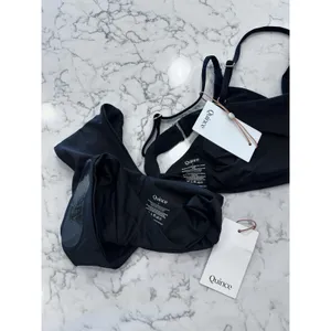 NWT Quince Black Italian V Neck Bikini Top & V Cut High Leg Bottom Set Small thumbnail 3