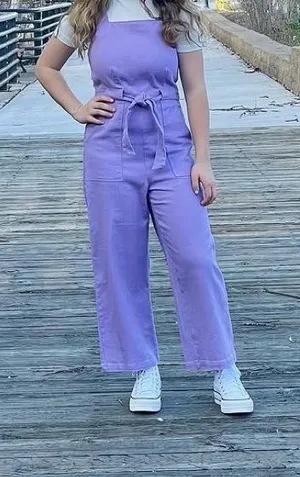 Copper Key Lilac Wide-Leg Crop Jumpsuit with Tie Waist thumbnail 1