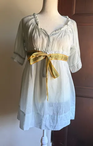 FREE PEOPLE | Baby Blue Sheer Cotton Lawn Babydoll with grosgrain tie waist | 2 thumbnail 1