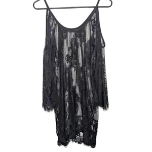 Black Floral Sheer Lace Mini Dress Coverup S Resort Witchy Whimsigoth Romantic‎ thumbnail 2