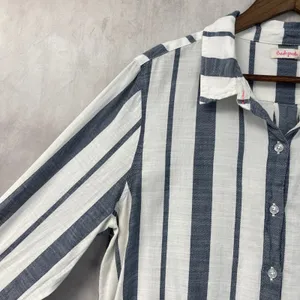 Fresh Produce Women Button Down Top Size XL Striped Cotton Coastal Beachy Preppy thumbnail 5
