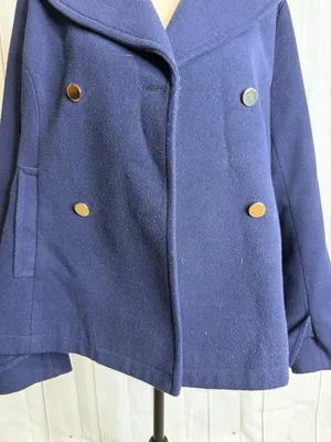 Crown & Ivy Double Breasted Navy Blue Pea Coat Pockets Women’s Sz M thumbnail 3
