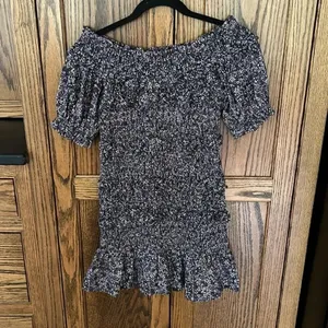 Olivaceous Purple Floral Print‎ Tiered Ruffle Smocked Mini Dress Medium thumbnail 4