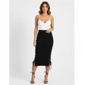 Alice + Olivia Women's Black Knit Straight Side Tie Midi Skirt S thumbnail 10