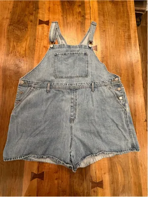 PARKE Denim Shortalls Romper Womens Plus 2X Blue Overalls Mini Coverall Cotton thumbnail 3