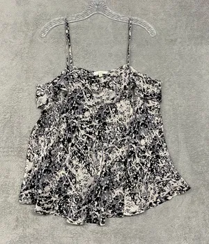 Porridge Top Womens Large Ruffle Silk Camisole‎ Pollock Abstract Black Tank thumbnail 1