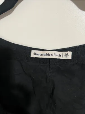 A&F Wide Strap Linen-Blend Mini Dress Black Size Medium with Pockets thumbnail 2
