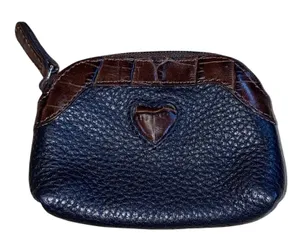 Brighton‎ Black Pebbled Leather Coin Purse Brown Croc Trim Heart Accent Wallet thumbnail 1