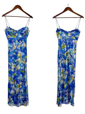 ASTR the Label Florianne Blue Floral Maxi Slip Dress Small Bustier Wedding Guest thumbnail 3