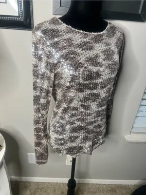 Free People gold rush long sleeve sequins top large NWT thumbnail 9