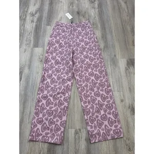 Shekou Pink Smiley Face Print High Waisted Wide Leg Jeans Womens Medium NEW thumbnail 2