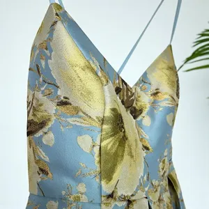 Eliza J Jacquard Brocade Floral Midi Flare Dress with Crisscross Straps thumbnail 11