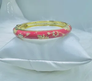 Pink Flower Enamel Cloisonne Bracelet Bangle thumbnail 2