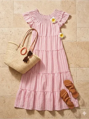Free People Pink and White Striped Tiered Maxi Dress thumbnail 1