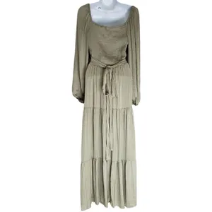 Anthropologie Mable Twist Cutout Tiered Maxi Dress Medium Green Puff Sleeve thumbnail 8