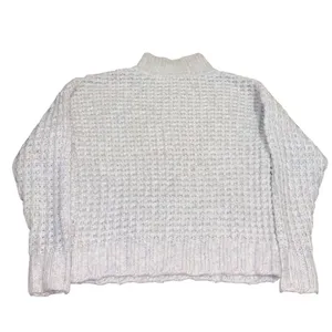 American Eagle Cream Cable Knit Mock Neck Button Sweater XS‎ Cream White Cozy thumbnail 3