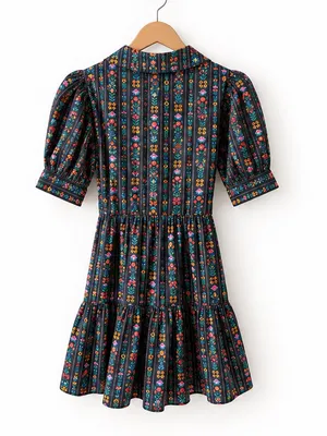 Sincerely Ours Fall Floral Plunge V Neck Puff Sleeve Belted Bow Mini Dress NWT thumbnail 3