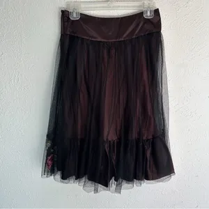 Karen Millen Y2K tulle Floral Midi Skirt Fairycore Whimsigoth Brown Black Sz 4 thumbnail 3
