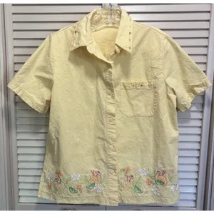 Yellow‎ Boho Button Up Embroidery Beads Summer Collar Shirt Size Large thumbnail 1