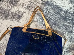 Coach Blue/Beige Patent Leather Peyton Tote Like New thumbnail 5