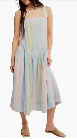 Free People Multicolor Striped Midi Dress thumbnail 1