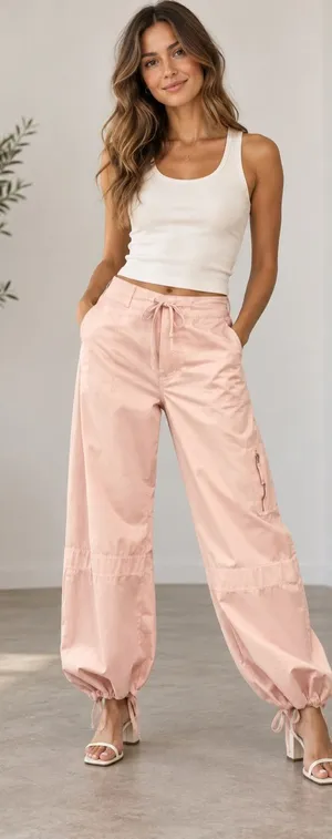 ANTHROPOLOGIE Pilcro Satin Cargo Parachute Pants Pink Combo Size 31 NEW thumbnail 1
