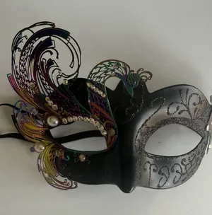 Spirit Black Venetian Peacock Masquerade Mask with Multicolor Lasercut Metal thumbnail 1