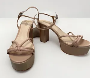 Schutz Kelsie Platform Sandals Womens 8.5 Beige Strappy Block Heel Ankle Strap thumbnail 1