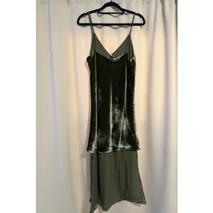 Gold Hawk Velvet Sheer Bottom Slip Dress (Olive Green) • Size medium thumbnail 3