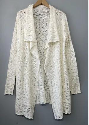 Knox Rose Open Knit Cardigan Size Medium Creamy Boho Romantic Crochet Drape thumbnail 1