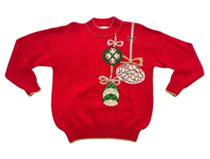 Vintage Dana Scott Christmas Sweater Women L Red Gold Ornament Gold Embroidery thumbnail 1