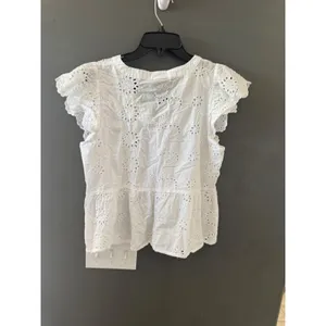 Liv Los Angeles Womens White Eyelet Lace Button Front Peplum Top‎ Ruffle Cottage thumbnail 5
