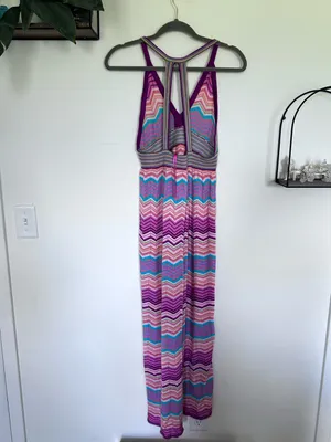 NWT Macbeth Collection Knit‎ Chevron Stripe Open Back V Neck Tank Midi Dress Med thumbnail 2