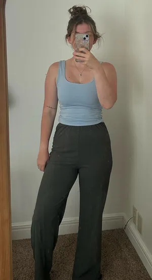 Shein Green Flowy Pants Ribbed Forest Flare thumbnail 1