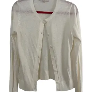 LOFT Women's Ivory Button-Up Cardigan Lightweight Angora Blend Sz M thumbnail 2
