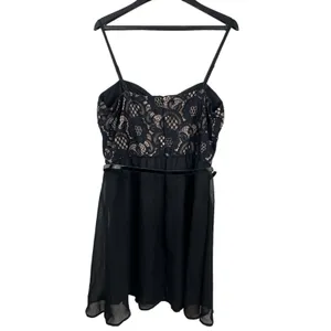 Lila Rose Black Lace Adjustable Strap Belted Mini Skater Slip Dress XL thumbnail 5