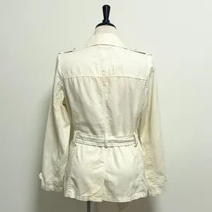 Old Navy Ivory Yellow Cast Double Breasted Tie Belt Woven Linen Blend Jacket NWT thumbnail 8