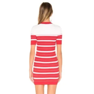 NWT Amanda Uprichard Red/Pink Ribbed Striped Short Sleeve Bodycon Mini Dress Lrg thumbnail 9